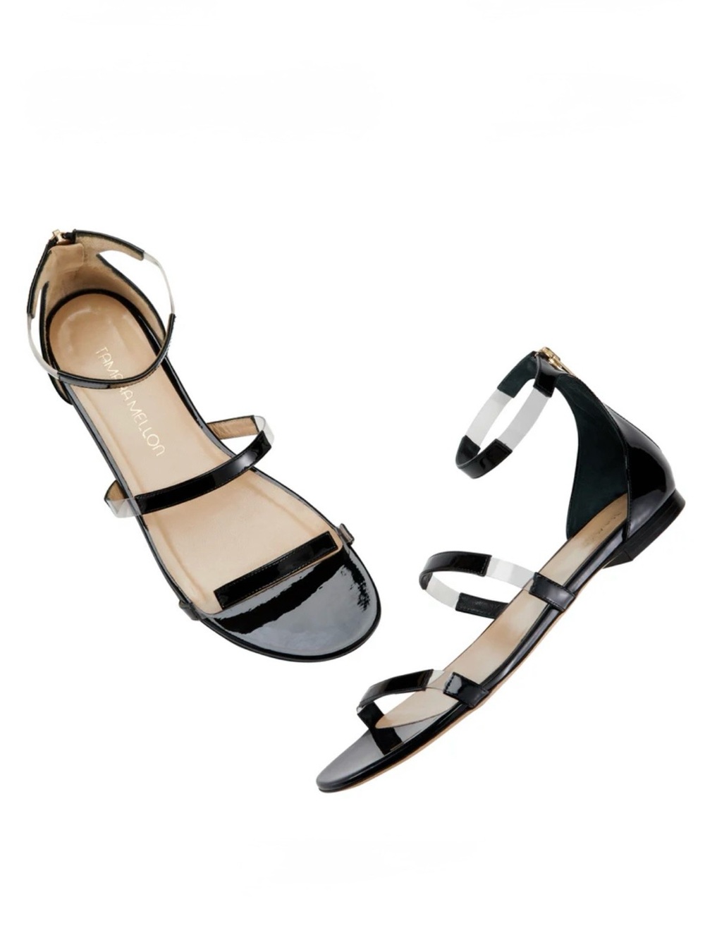 Tamara Mellon Flatline Black Patent Clear PVC Sandal Sz  EU 36.5/US 6.5